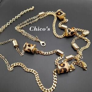 Chico's Animal Print Beaded Chain Belt or Long Necklace, 40 Inches